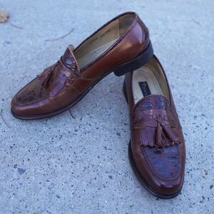 Stacy Adams Tassel Loafers 12M Snake Croco Print Leather Cognac Dress Shoes